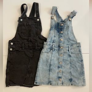 Lot of 2 Denim/Jean Overall Dresses, size medium (7-8)